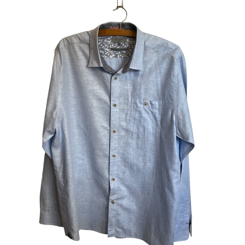 COPY - Men' Ted Baker London Dress Shirt Size 5 Linen Cotton Blue Long Sleeve S…